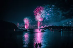 fireworks, harbour, night